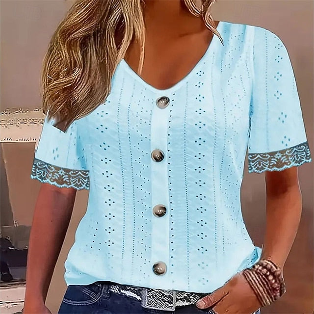 Women's Lace Splicing Top Summer Tops Blouse Dressy Tops