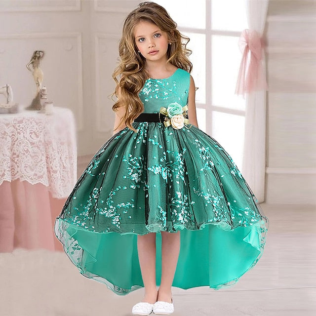 Floral Wedding Colored Sleeveless Solid Kids Dress Girls'
