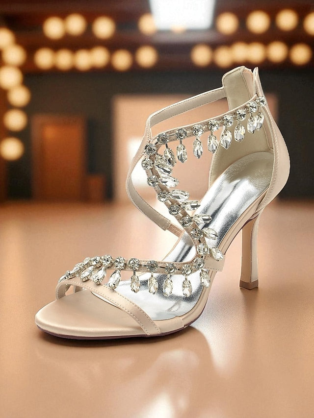 with Sandals Heel Rhinestone White Women's Strappy High
