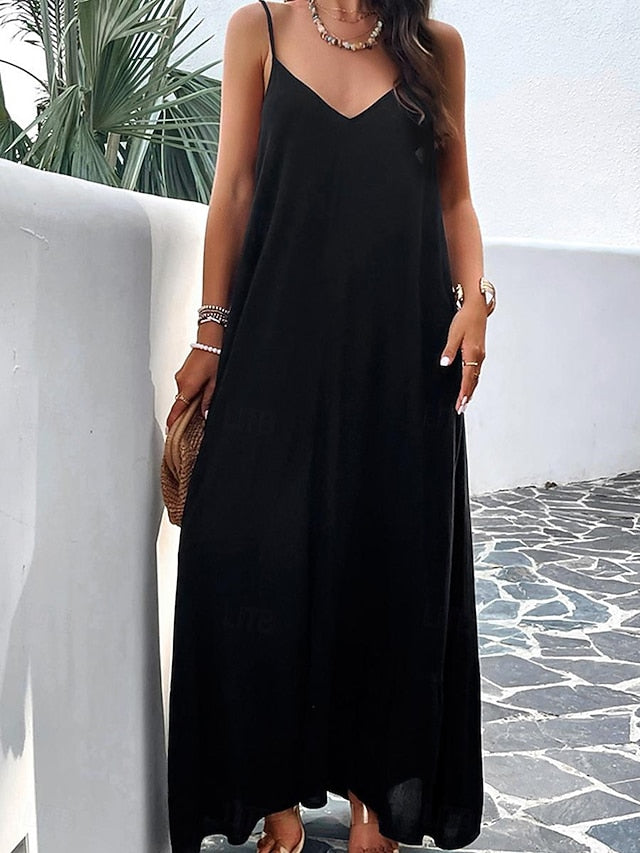 Women's Casual Dress Long Dress Maxi Dress Backless Pocket