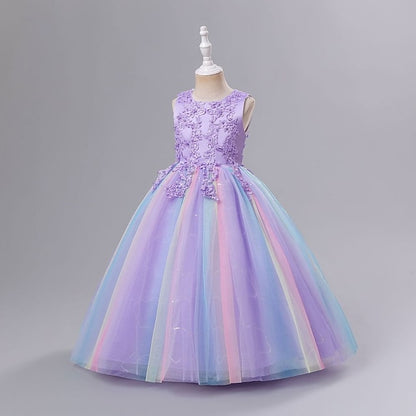 Girls' Dress Line Floral Colored Solid Kids A