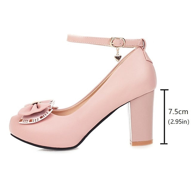 Pumps Girls' Shoes Heel Block Round Toe White –