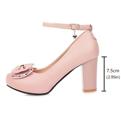 Pumps Girls' Shoes Heel Block Round Toe White –