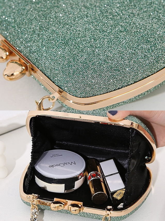 Sage Clutch with Rhinestone Green Evening Glitter Women's