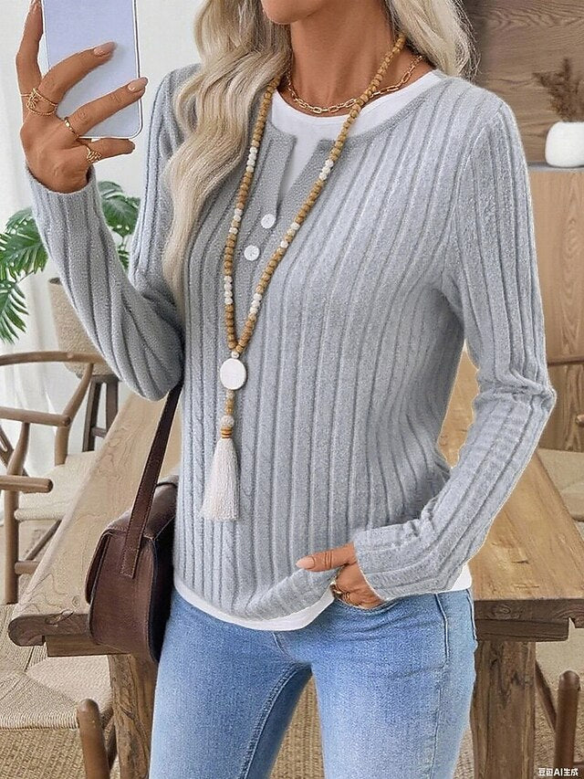 Women's Blouse Patchwork Buttons Solid Color Stylish Casual
