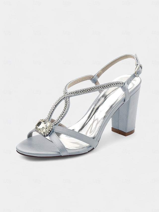 Rhinestone Sandals Blue Royal Satin – Elegant Women's