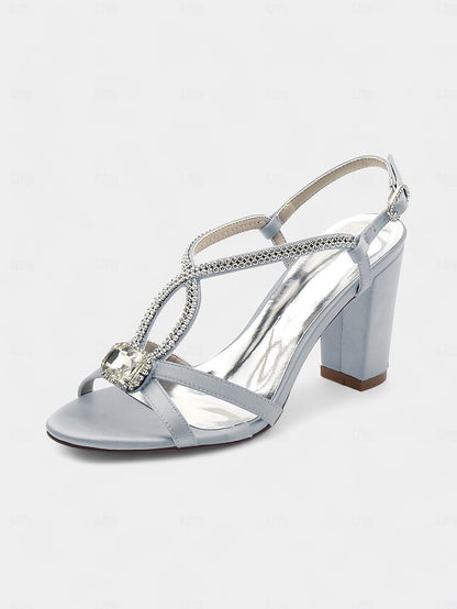 Rhinestone Sandals Blue Royal Satin – Elegant Women's