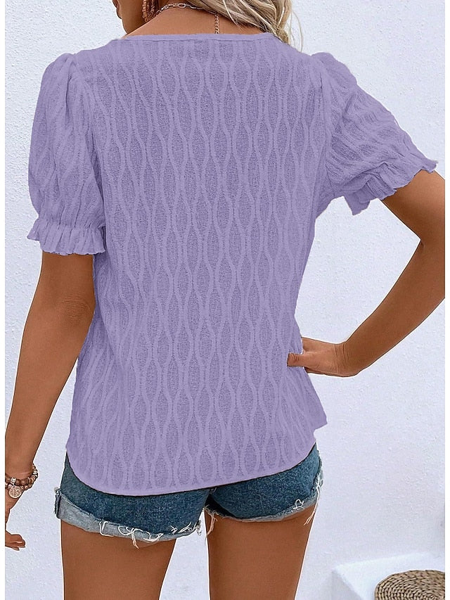 Women's White Elegant Lace Tops Eyelet Blouse Dressy Tops