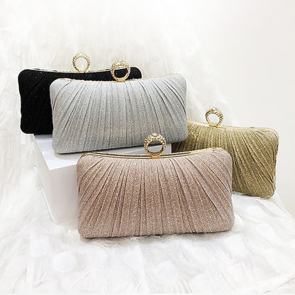 Bag Ring Glitter with Elegant Rhinestone Gold Clutch Evening