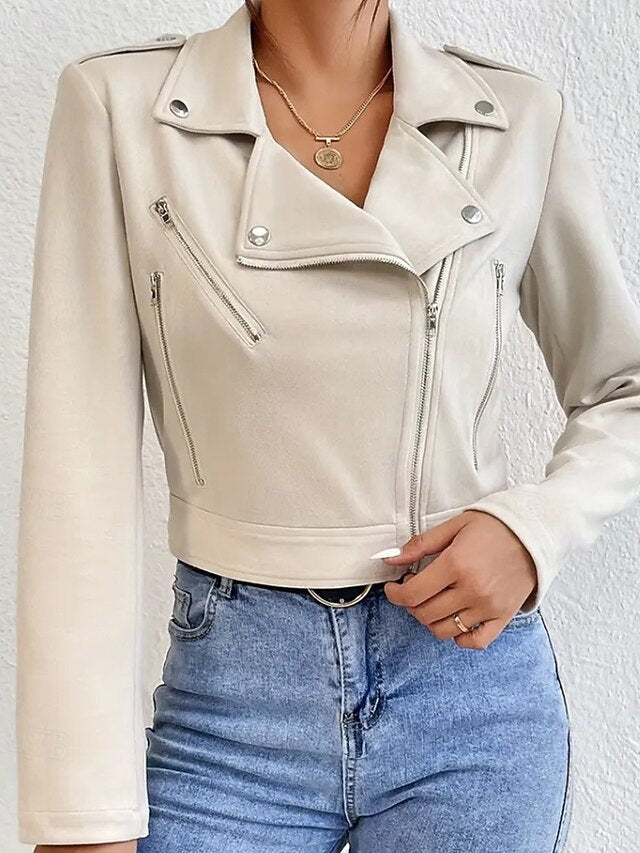 Women's Jacket Pocket Faux Comfortable Leather Zipper