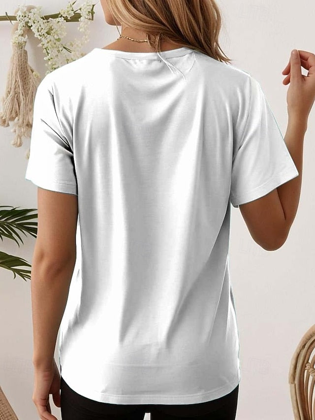 Women's T Shirt Print Heart Casual Short Sleeve Round Neck