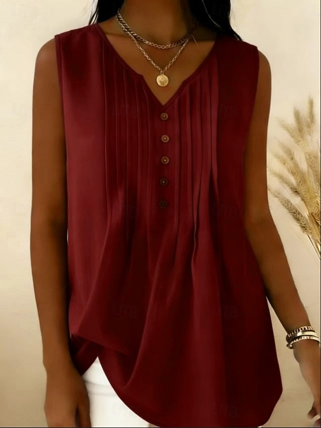 Women's Blouse Ruched Buttons Solid Color Stylish Basic