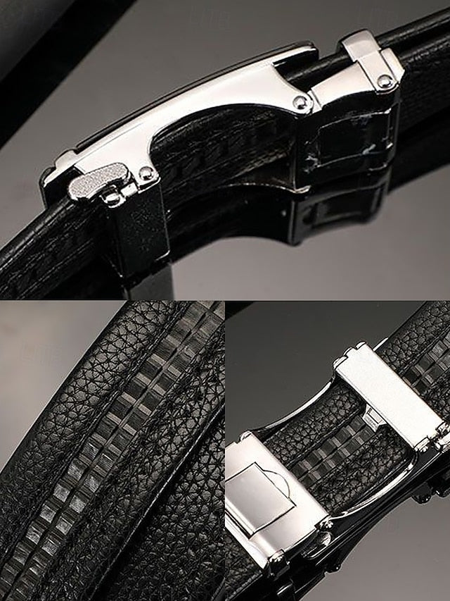 Elegant Belt Adjustable with Metal Men's Black Leather