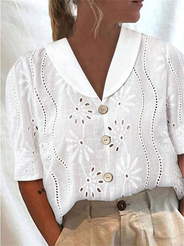Women's Summer Tops Blouse Eyelet top Ruched Patchwork