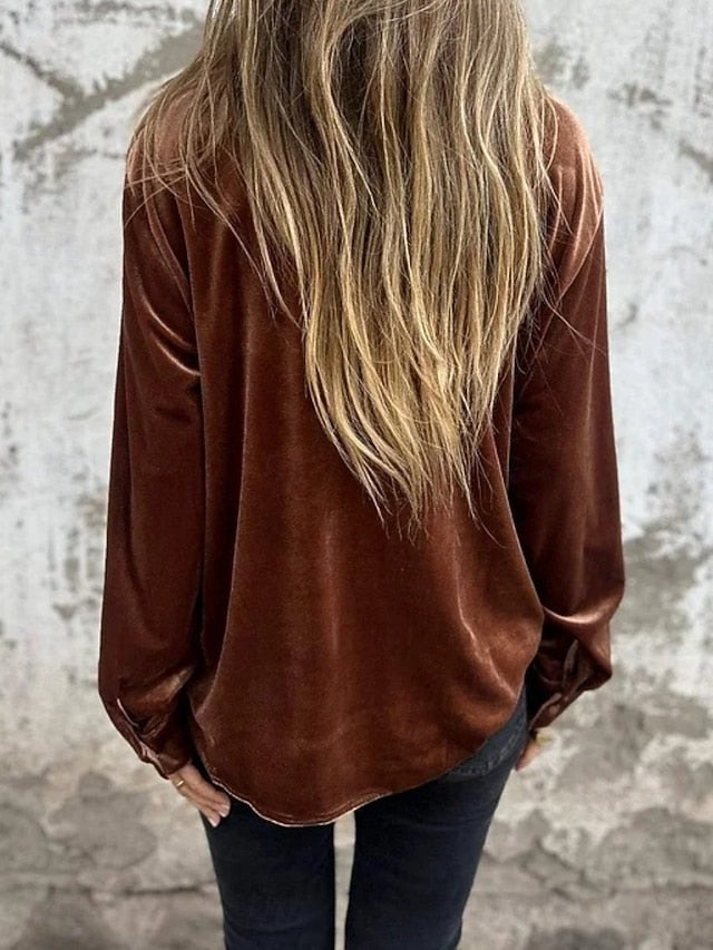 Women's Dress Shirt Button Up Shirt Blouse Velvet Blouse