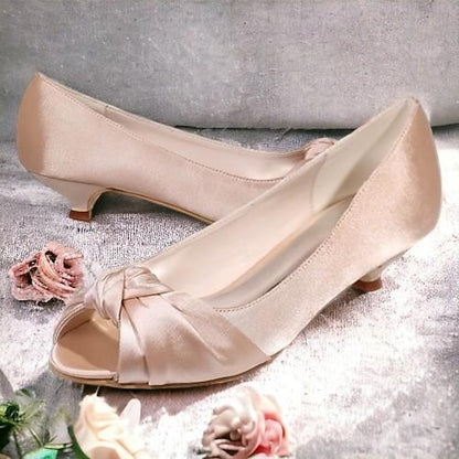 Women's Heels Blush Kitten Peep-Toe Pink - Elegant Satin