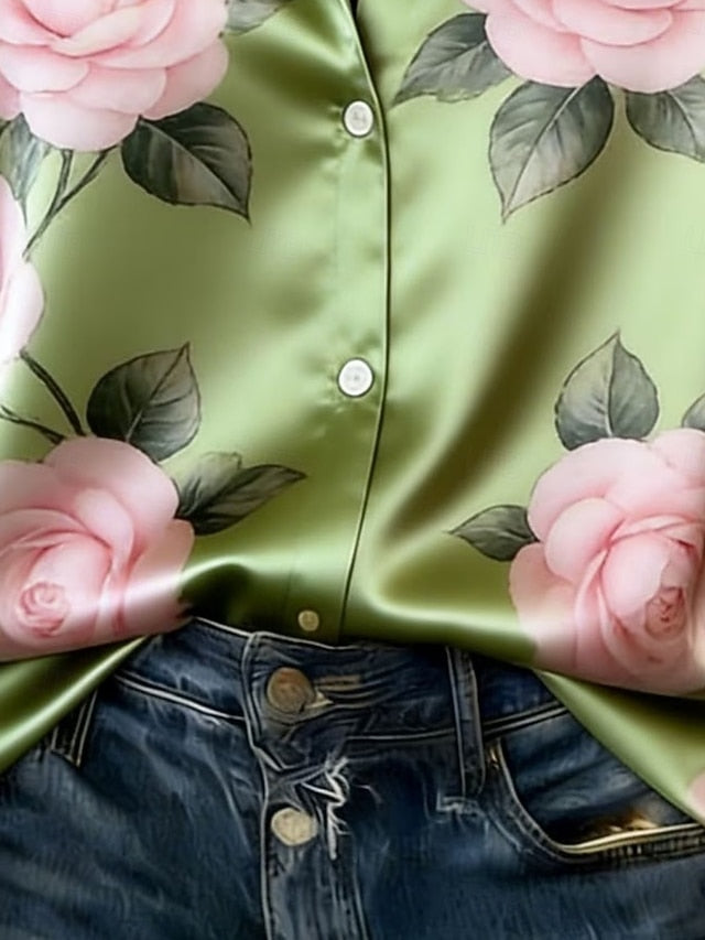 Women's Shirt Satin Shirt Print Floral Vacation Fashion