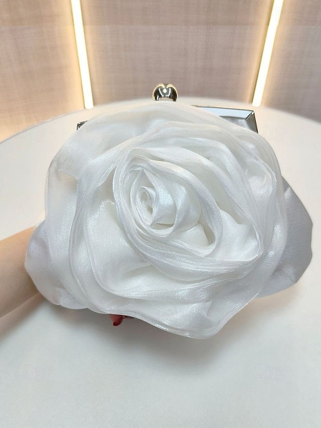 Satin Rose Clutch Evening Flower Purse – Women's Elegant