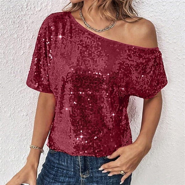 Women's Summer Tops Blouse Dressy Tops Sequin Tops Ruched