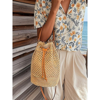Bag - with Tote Women’s Summer Woven Drawstring Stylish Bucket