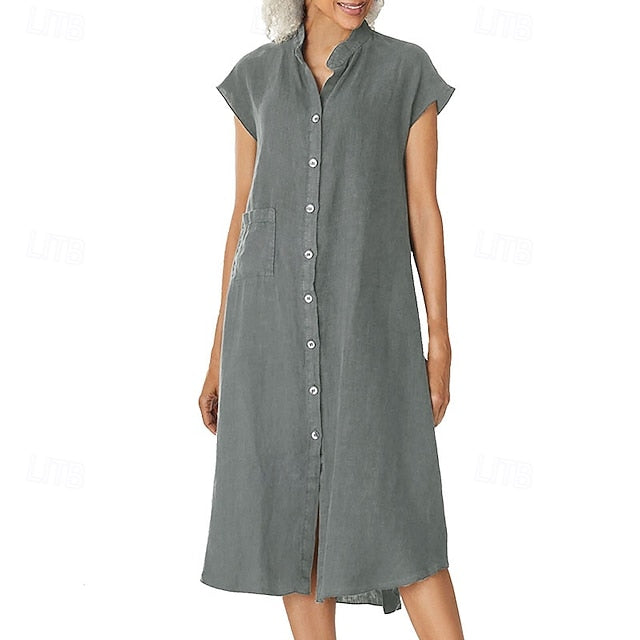 Women's Midi Dress Casual Dress Cotton Linen Dress Elegant