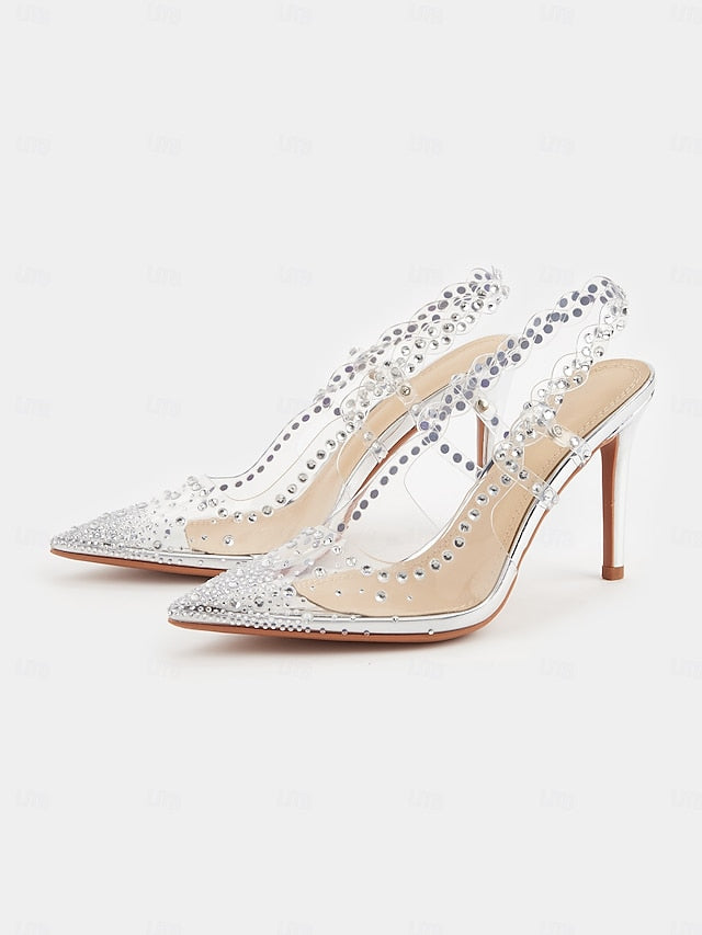 Clear Pointed Rhinestone with Women's Toe Heels Slingback