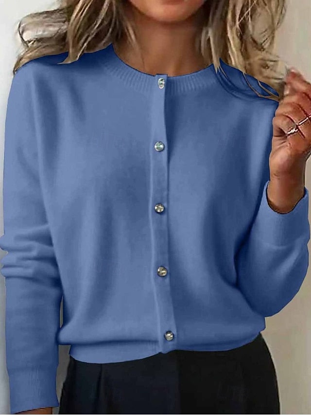 Women's Cardigan Daily Crew Neck Buttons Long Sleeve
