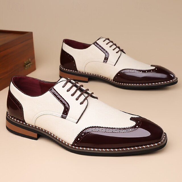 and Shoes Leather Wingtip Burgundy Oxford Faux Men's White