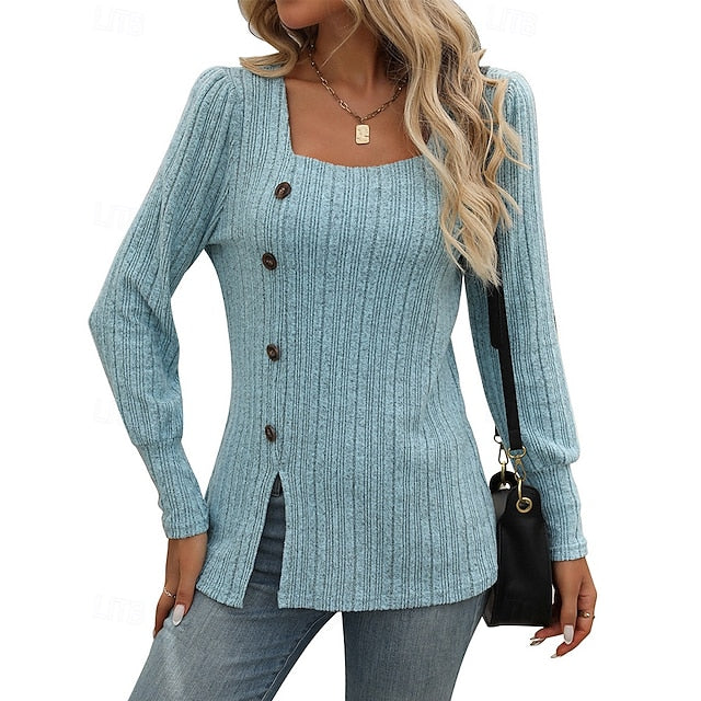Women's Pullover Sweatshirt Casual Tops Buttons Long Sleeve