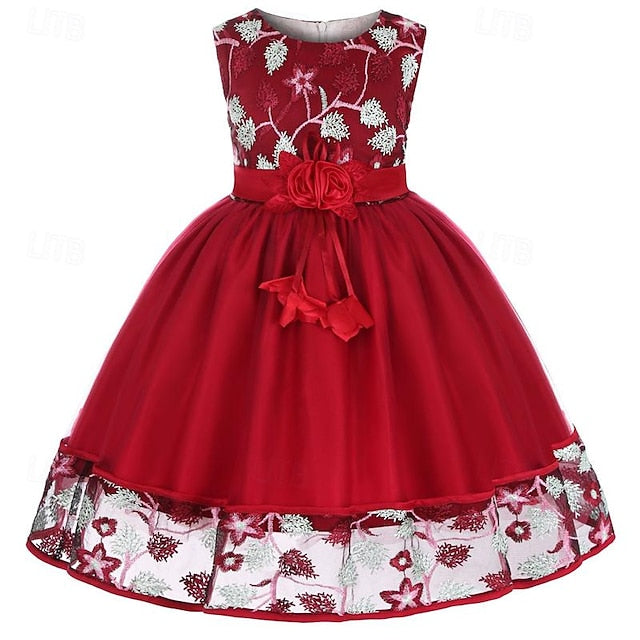 Flower 3D Girl Party Sleeveless Girls' Dress