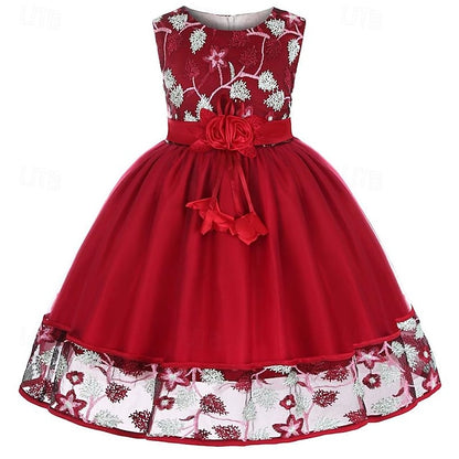 Flower 3D Girl Party Sleeveless Girls' Dress