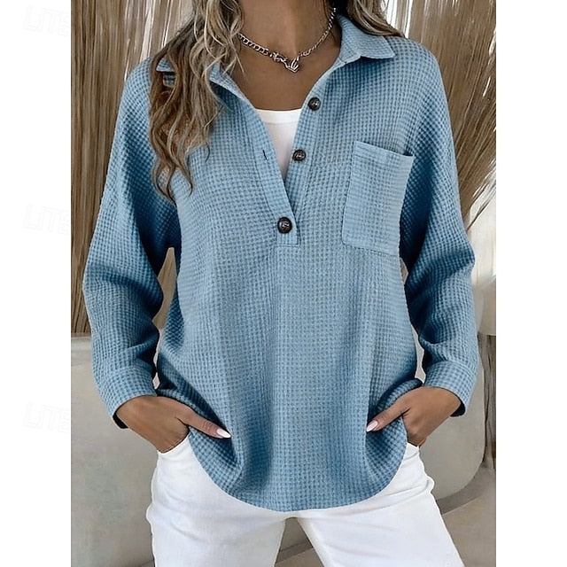Women's Pullover Sweatshirt Plain Casual Long Sleeve Lapel