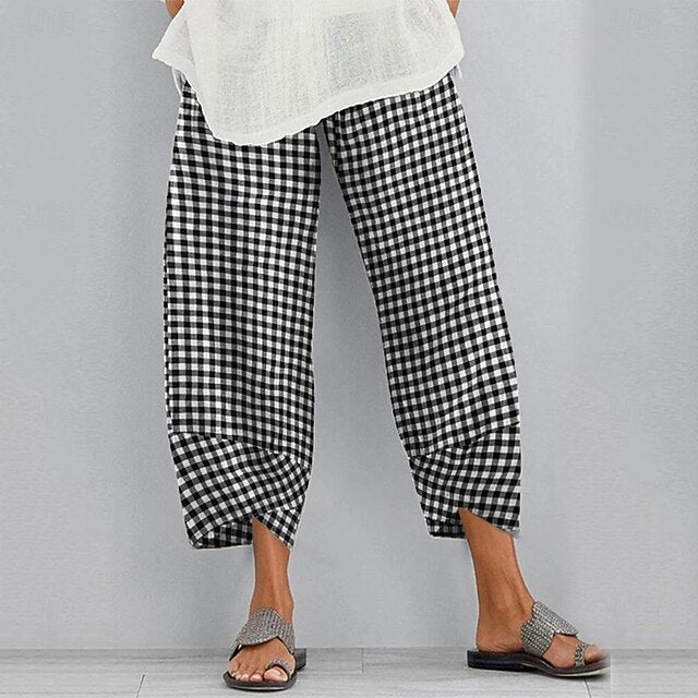 Women's Pants Trousers Casual Daily Ankle-Length Plaid Side