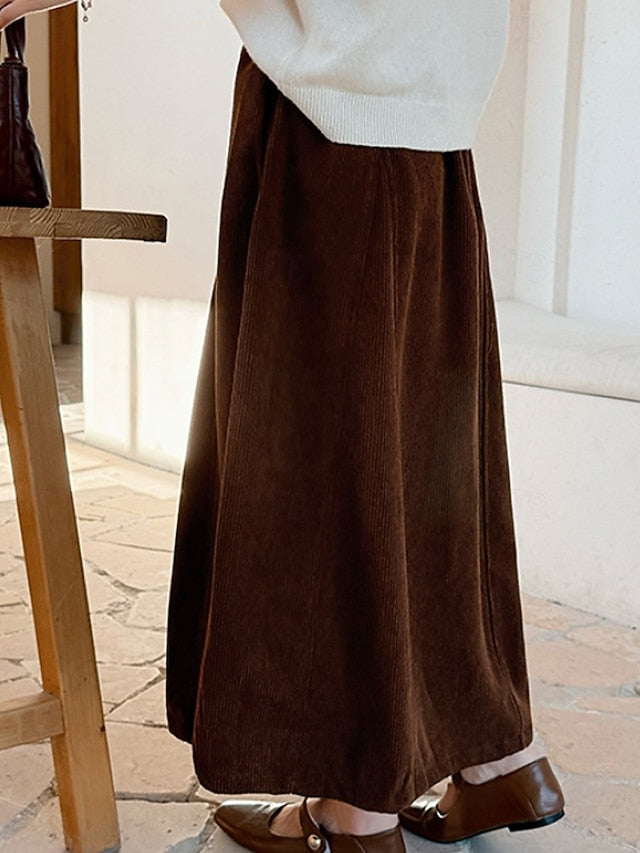 Women's Casual Maxi High Waist Skirts Plain Drawstring