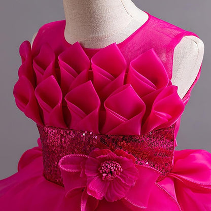 Girls' Party Solid Dress Kids Sequin Flower Color