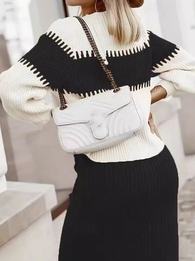 Women's Skirt Sets Bolero Top Long Sleeve Round Neck Solid