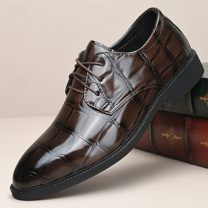 Brown Men's Crocodile-Pattern Leather Shoes