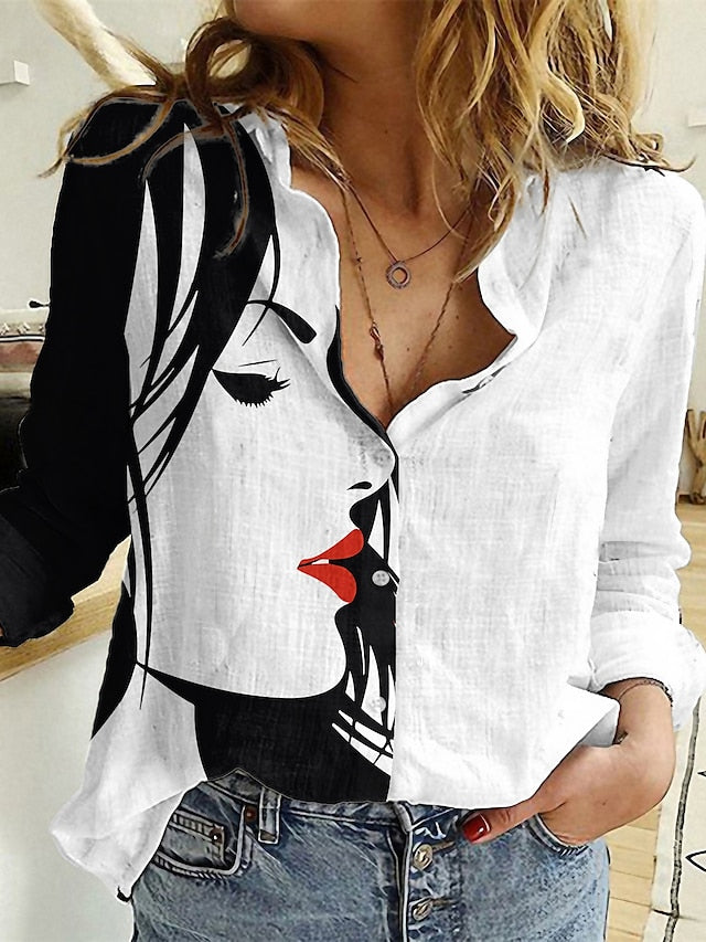 Women's Shirt Button Down Tunic Shirt Collar Long Sleeve
