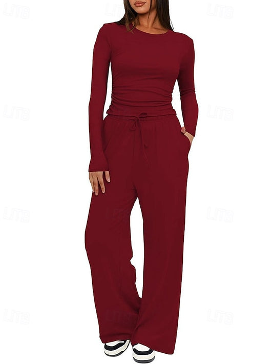 Women's Pants Sets Bolero Top Long Sleeve Crew Neck Plain