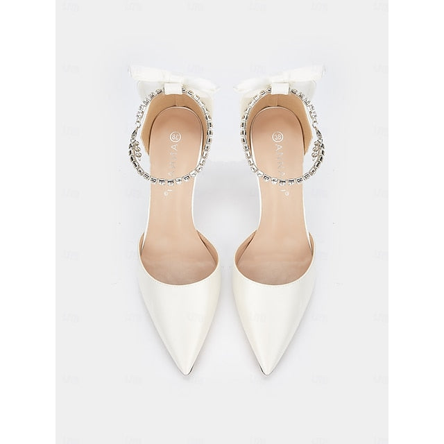 Heel Women's Pumps Ankle Toe Satin Pointed - Elegant Block