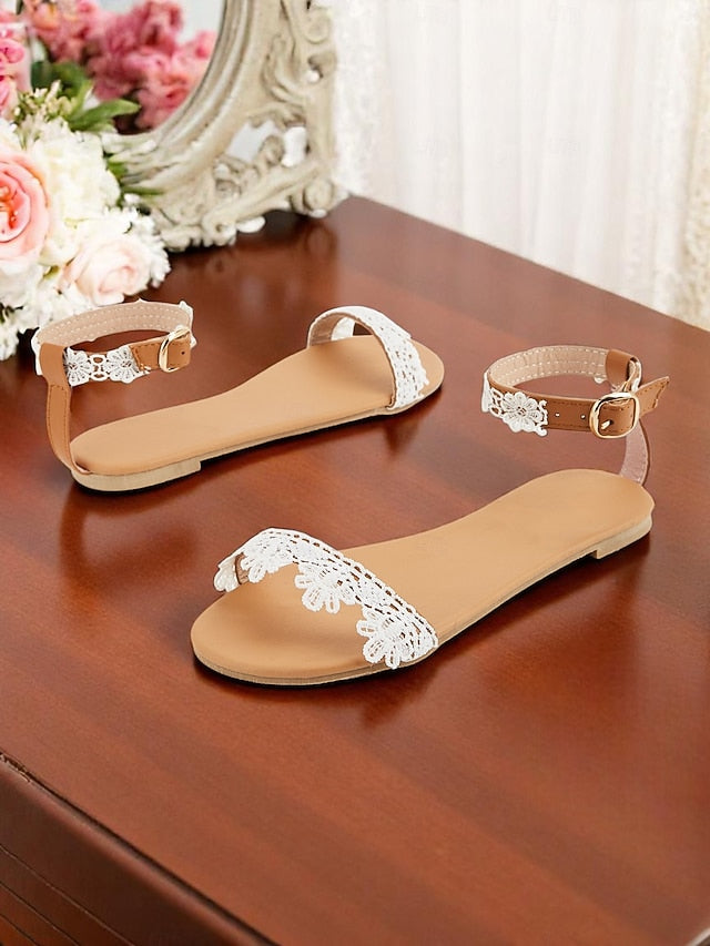 Strap Women's with Sandals White Ankle Floral Lace