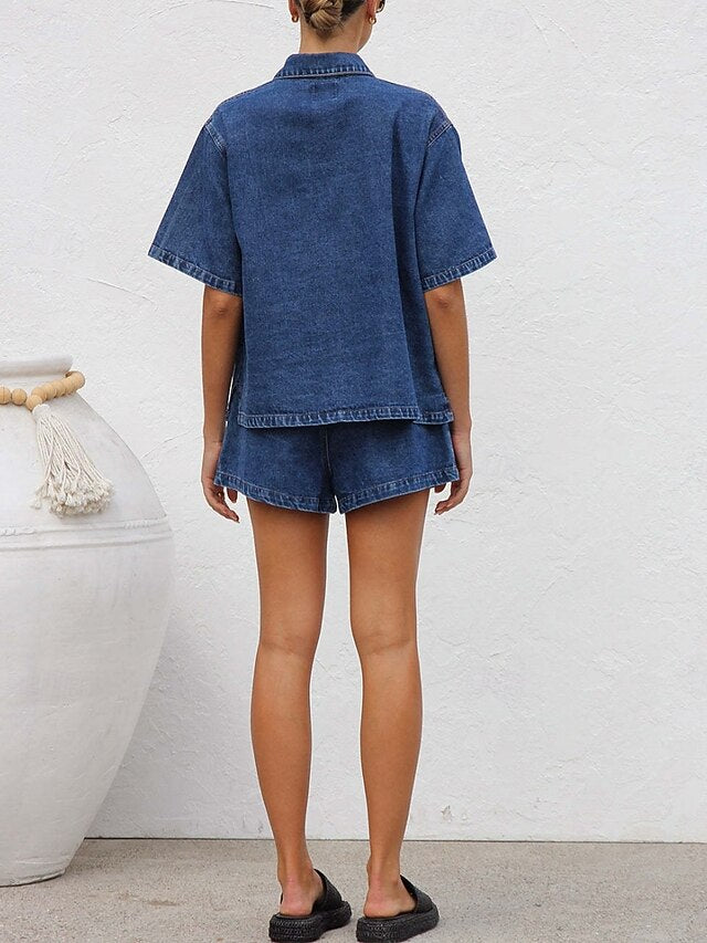 Women's Shorts Sets Bolero Top Short Sleeve Shirt Collar