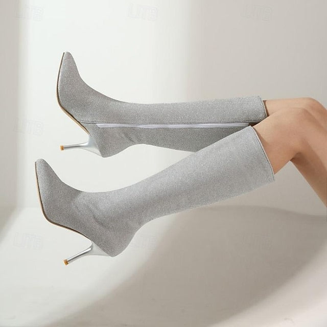 – Knee-High Women's Sparkly Stiletto Elegant Boots