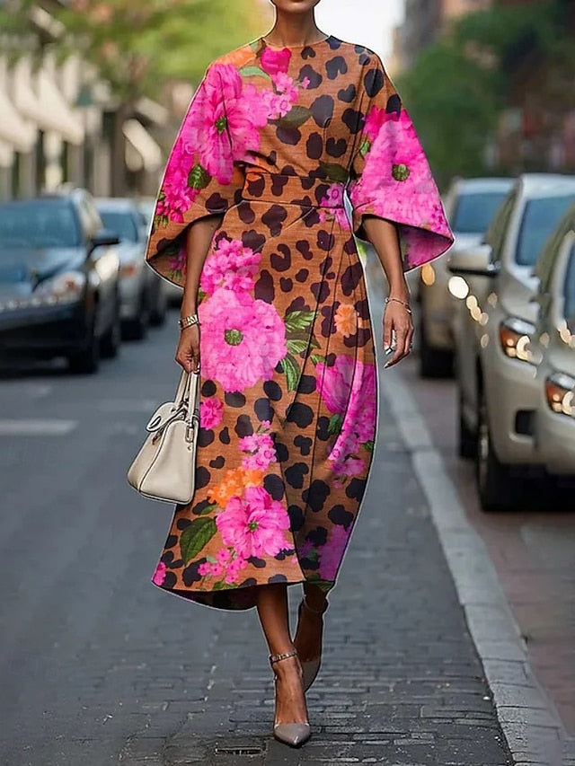 Women's Midi Dress Floral Dress Print Dress Elegant Fashion