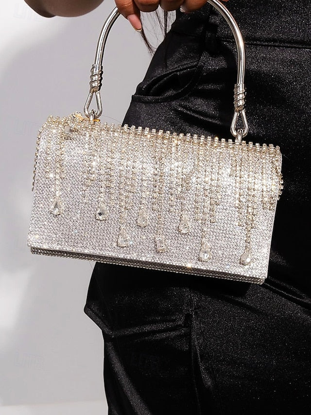 Handbag with Chain Women's Silver Evening Crystal Elegant