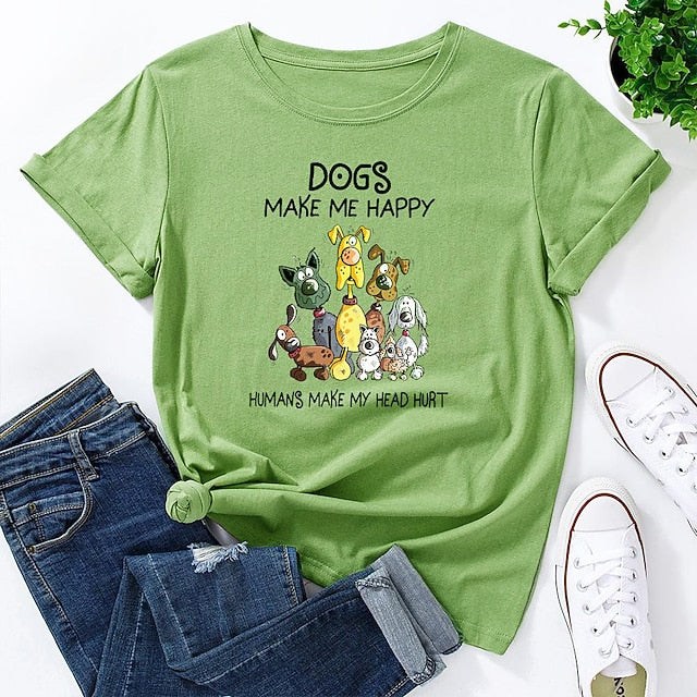 Women's T shirt Tee 100% Cotton Dog Short Sleeve Daily