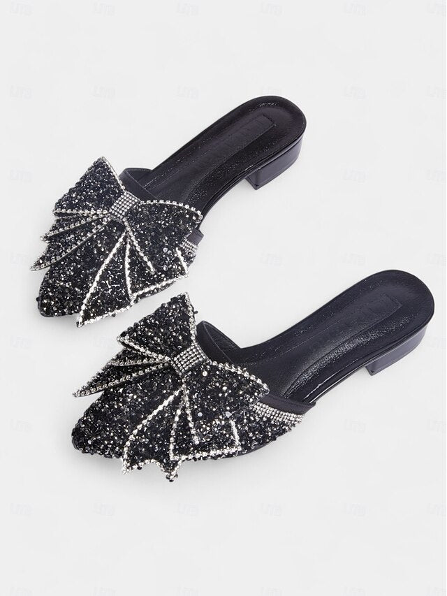 and for Flat Black Perfect – Rhinestone-Bow Parties Mules
