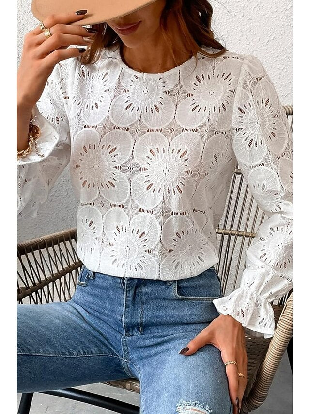 Women's Lace Shirt Blouse Lace Plain Active Casual Long