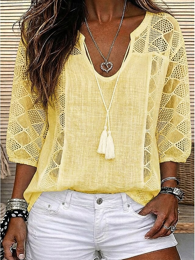Women's Blouse Lace Tops Lace Hollow Out Plain Stylish