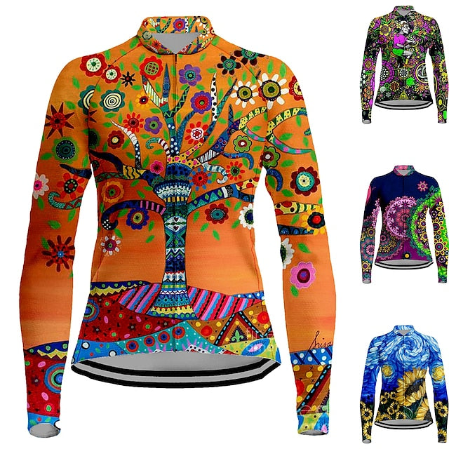 Women's Cycling Jersey Floral Botanical Long Sleeve Bike